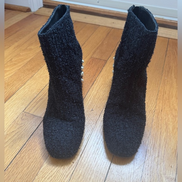 Stuart Weitzman Black Heeled Boots with Pearl Accents - Picture 3 of 7